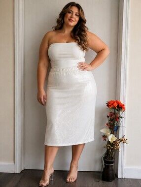 J. Crew Collection |White Sequin Midi Skirt Fully Lined Elastic Waist NWT Luxury